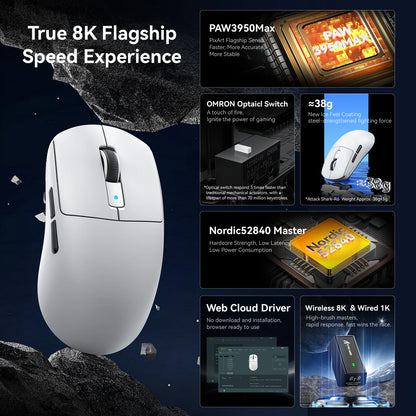ATTACK SHARK R6 PAW3950MAX Wireless Gaming Mouse, 8Khz Polling, Ultralight 39g, Nordic 52840 MCU,  Omron Optical Microswitches