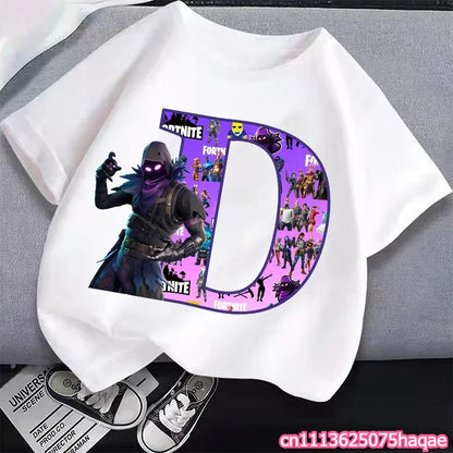 New Fortnites Kids T-shirts Cartoon Letter Graphic T-shirts Boys Girls Summer Casual Sports Short Sleeves Tops Children Clothing