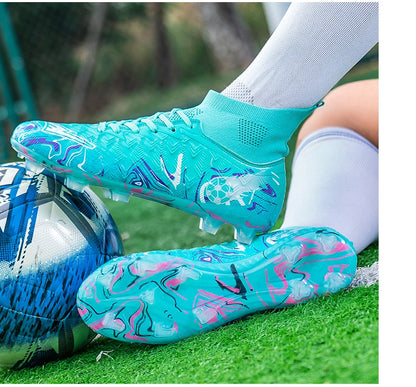 Men's High Ankle Football Boots Turf Soccer Cleats Breathable Non-slip Training Match Sneakers Outdoor Sports FG Soccer Shoes