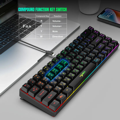 68 Keys Gaming Keyboard USB Wired Portable 20 RGB Backlight Korean Keyboard for Windows Laptops Computer