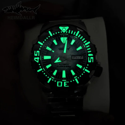 HEIMDALLR V2 Monster Orologio subacqueo automatico da uomo con vetro zaffiro, impermeabile fino a 20 bar, NH36A, quadrante blu "fiocco di neve", orologi meccanici