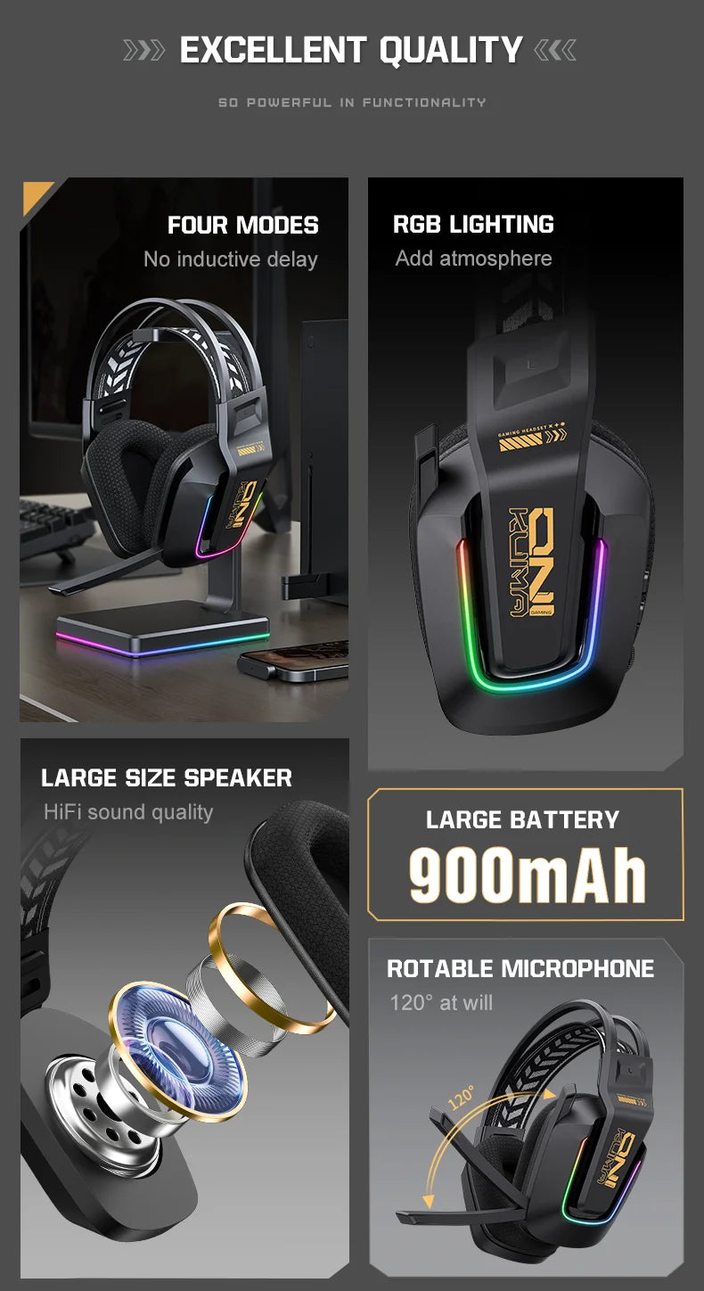 ONIKUMA GT828 Bluetooth Headset Four-mode Connection Over Ear HIFI Stereo Wireless Gaming Headsets with Mic for PC Laptops PS5