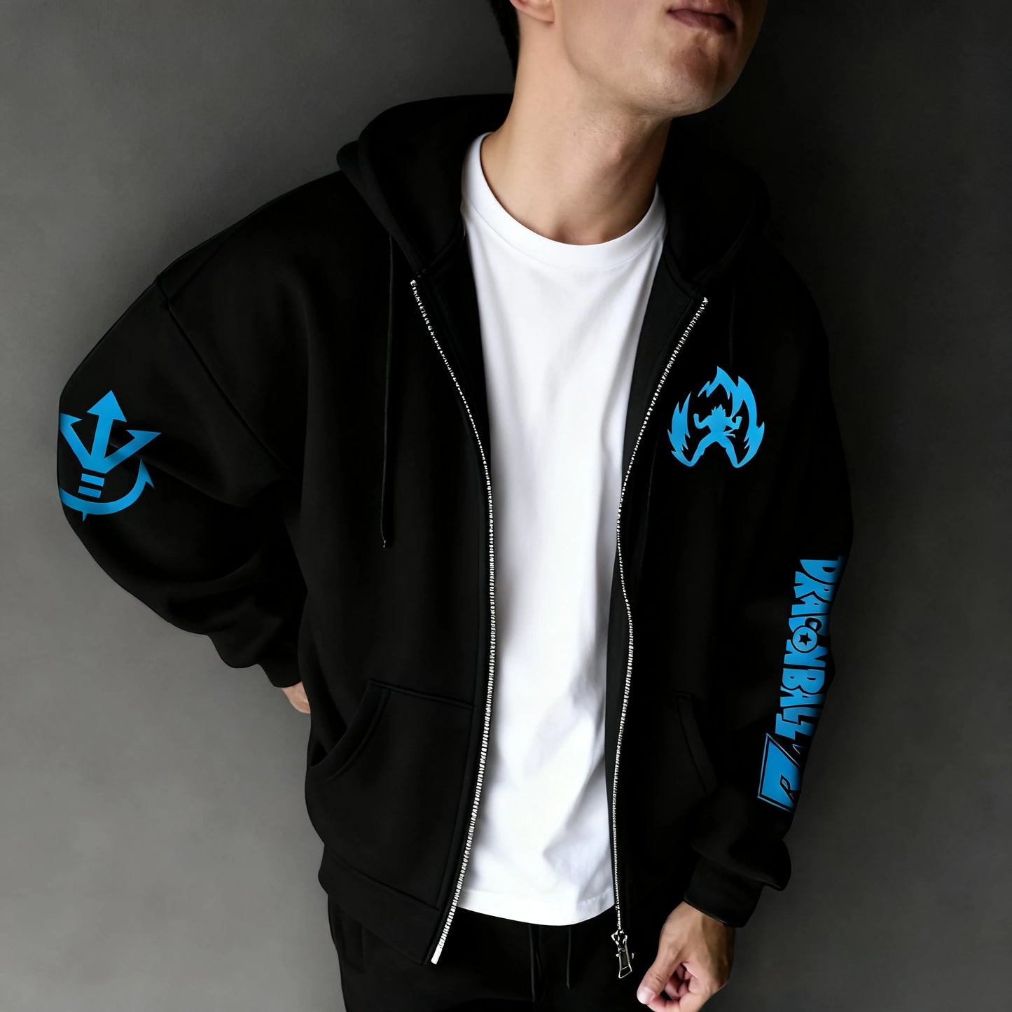 Felpa con cappuccio Dragon Ball Anime Y2K versatile con zip 2025 da uomo autunno/inverno, nuovo top casual americano ampio genitore-bambino con stampa Gogeta