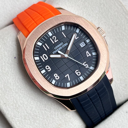 LINBERT2025 Rose Gold Fully Automatic Mechanical Men's Watch Genuine Luxury Brand Luminous Steel Waterproof Silicone Strap Watch