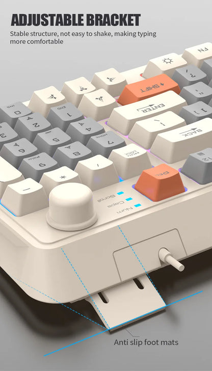 Keyboard K81 Gaming Keyboard 81 Key 80% Layout Spanish Russian Korean Arabic Keyboard USB Wired RGB Light Volume Knob Ergonomics
