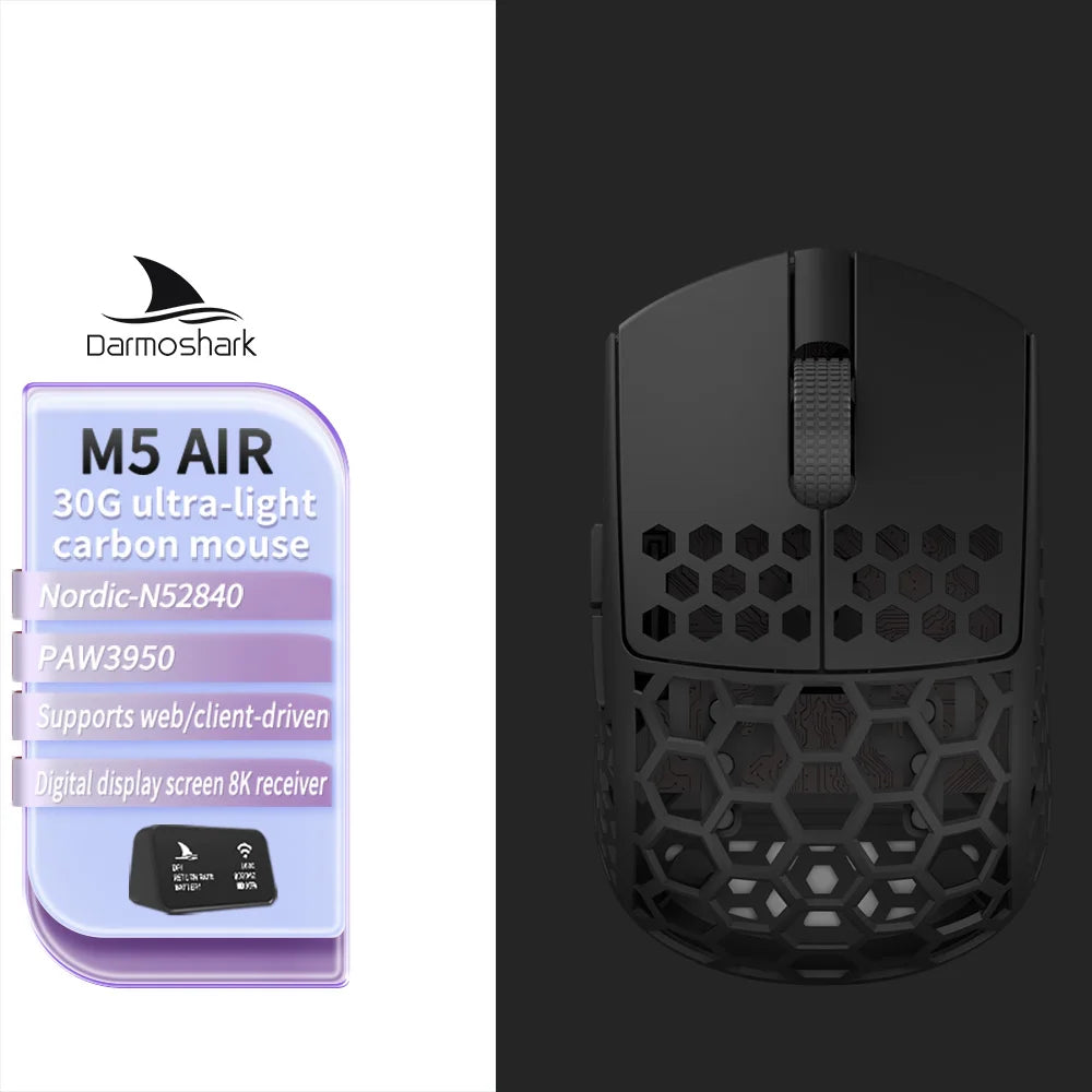 Darmoshark M5Air Forged Carbon Fiber Wireless 8K Gaming Mouse PAW3950 30K DPI Small Hand Finger Grip Game Macro Mice Lightweight