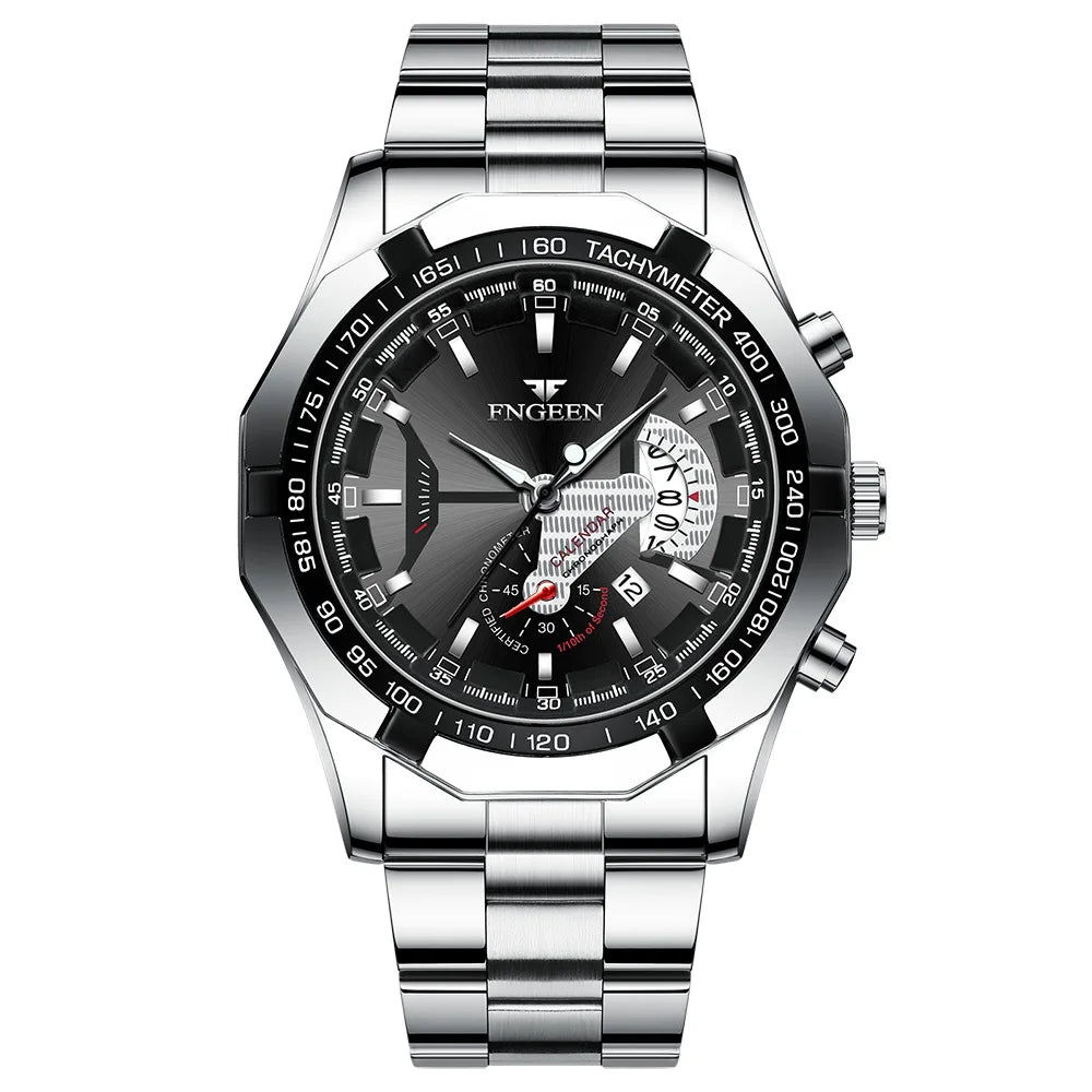 Reloj de pulsera de cuarzo de lujo BINBOND para hombre, luminiscente, resistente al agua, con fecha automática, de acero inoxidable