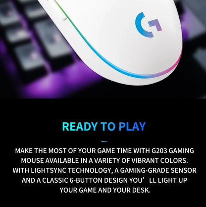 Logitech G203 Wired Gaming Mouse, Esports-Grade, 6 Programmable Buttons & Multi-Color for Competitive Games