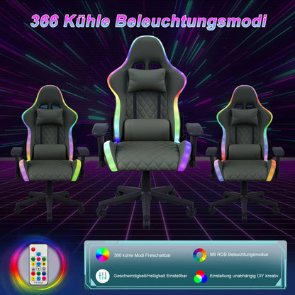 Fangange Gaming Chair with Massage Function, Adjustable backrest,Computer Chair,with ambient light,Lumbar Cushion, Pillow,150 KG