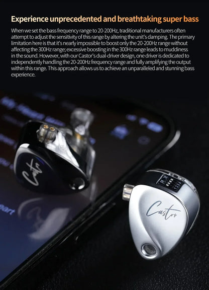 KZ Castor Wired Earbuds Improved Bass HiFi Earphone 2 Dynamic High-end Tunable Balanced Armature In-ear Headphone w/ Accessories