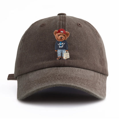1pc Tote-bag Bear Print Washed Baseball Cap for Adults,  Minimalist Retro Style Casual Soft Adjustable Dad Hat, Perfect As Gift