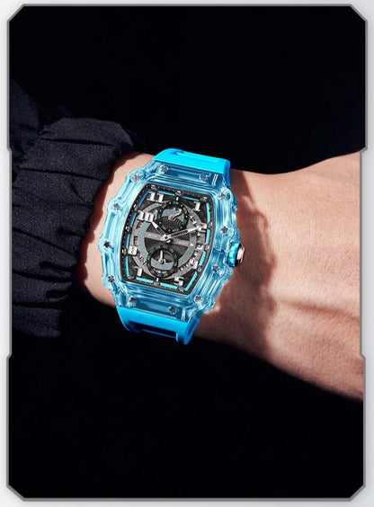 Unique Blue Fashion Brand Men's Watches Silicone Strap Waterproof Out Door Sport Military Watches for Men Multi Function Luxury