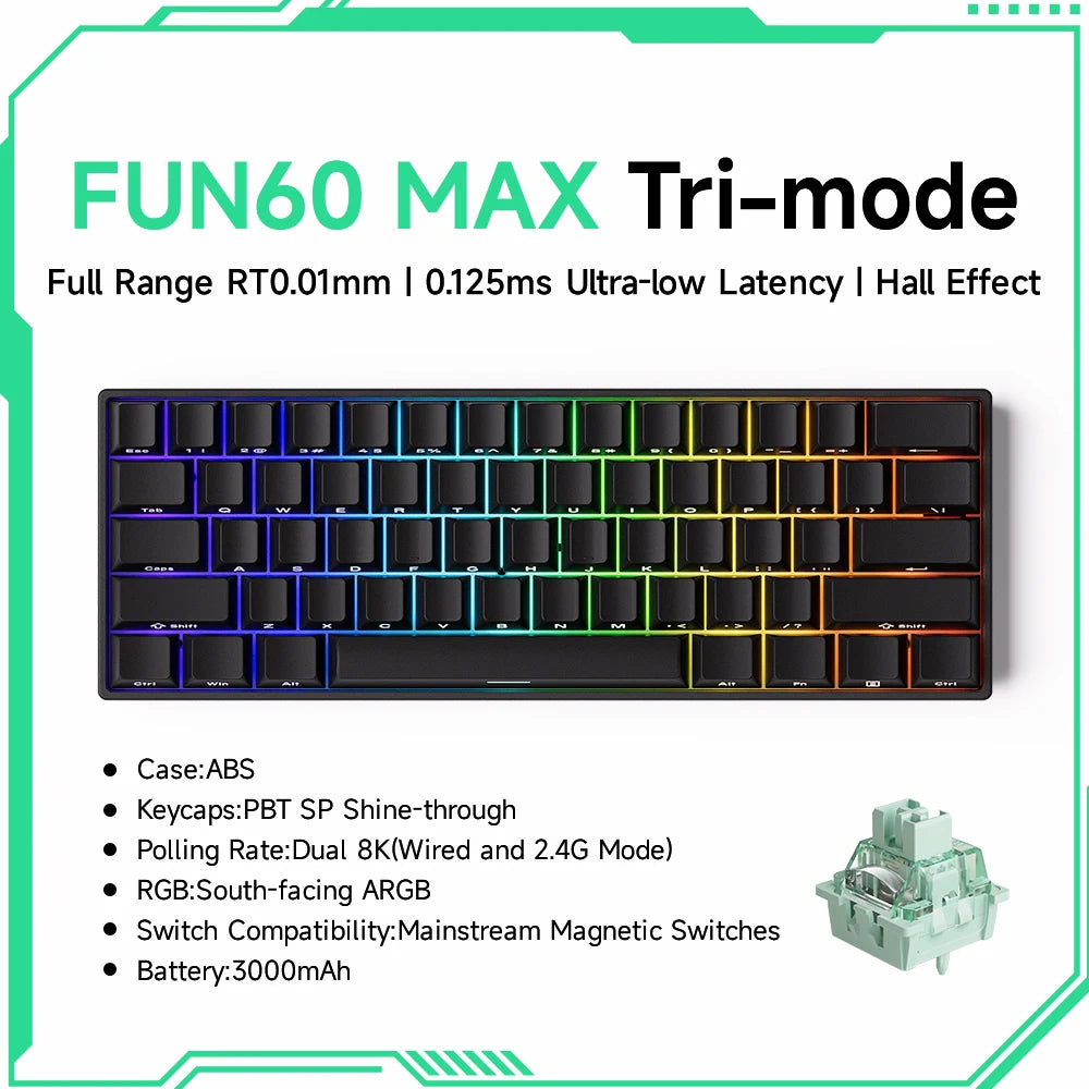 MONSGEEK FUN60 PRO&MAX HE Mechanische Tastatur mit Magnetschaltern, 60% kabellose Gaming-Tastatur, Rapid Trigger, 8K ARGB, Custom-Tastatur