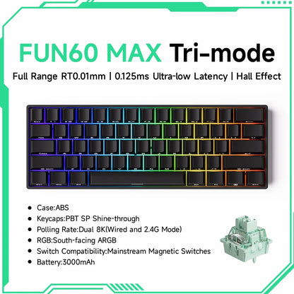 MONSGEEK FUN60 PRO&MAX HE Mechanische Tastatur mit Magnetschaltern, 60% kabellose Gaming-Tastatur, Rapid Trigger, 8K ARGB, Custom-Tastatur