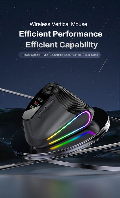 Jomaa RGB Backlit Speed Roller Wireless Vertical Mouse with Function Adjustment Knob Bluetooth USB Ergonomic Mice Slient Click
