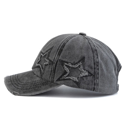 New Women's Five Pointed Star Design Washed Cotton Baseball Cap Fashion Street Dad Hat