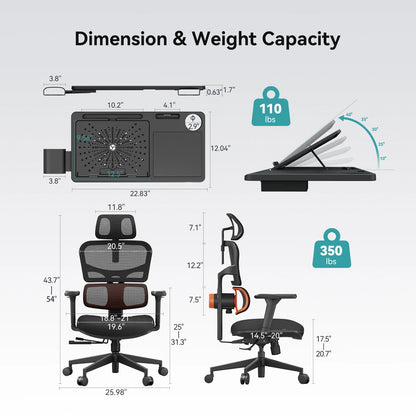 NEWTRAL NT001 Ergonomic Office Chair with Auto-Following Lumbar Support, 3 Recline Angle, Adjustable Backrest Armrest Headrest