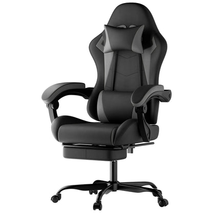 Gaming Chair Ergonomic Gaming Chair with Lumbar Pillow and Headrest, Gamer Chair Height Adjustable, Pc Chair for Adults Girls Boy,Black Grey