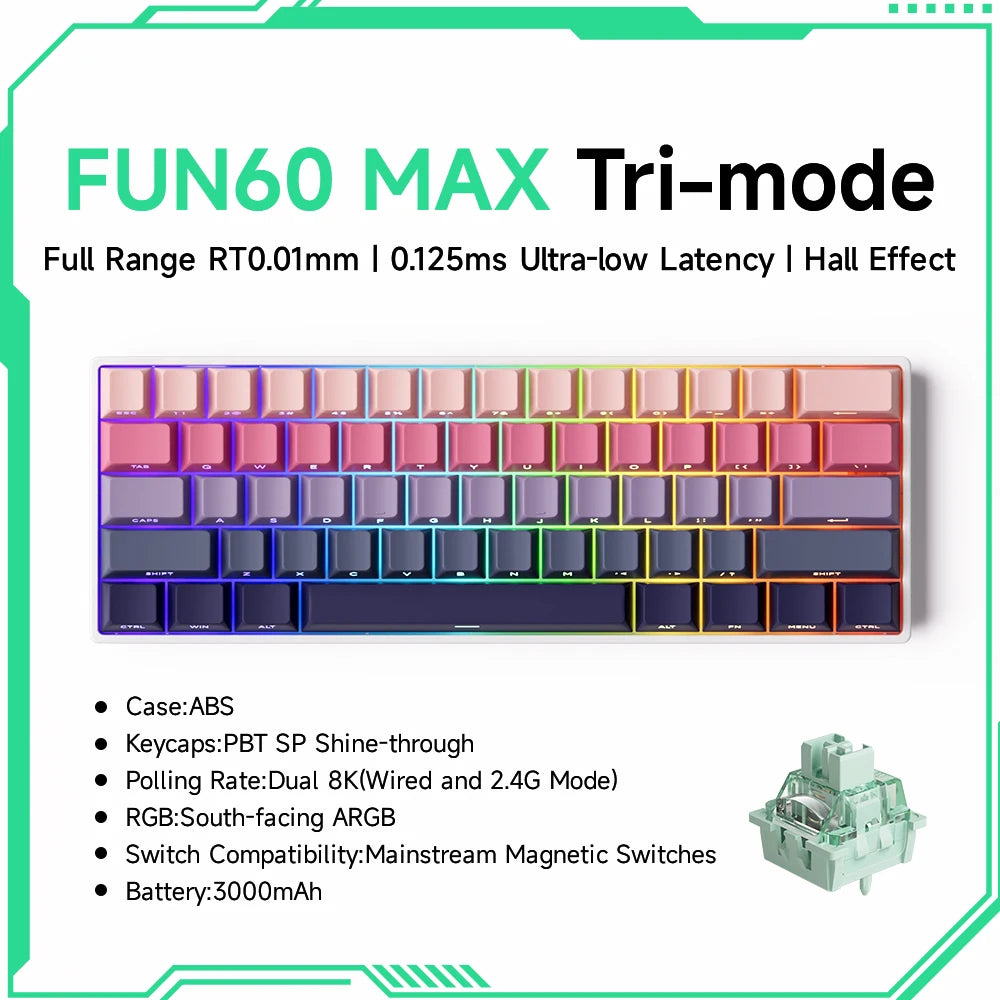 MONSGEEK FUN60 PRO&MAX HE Mechanische Tastatur mit Magnetschaltern, 60% kabellose Gaming-Tastatur, Rapid Trigger, 8K ARGB, Custom-Tastatur