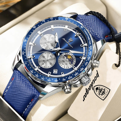 Montre homme POEDAGAR de luxe, élégante et étanche, chronographe à quartz avec date, style classique et lumineux.