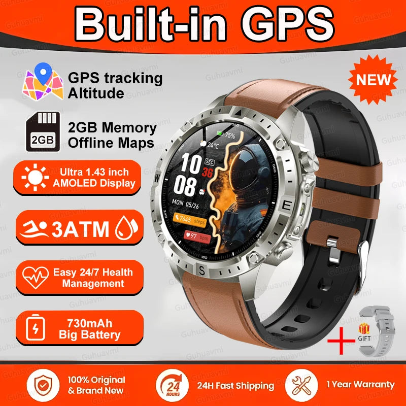 Smart Watch Men GPS Track High End watch Swim Waterproof Watches six axis sensor Sports 2GB Memory GPS Map Compass Smartwatch