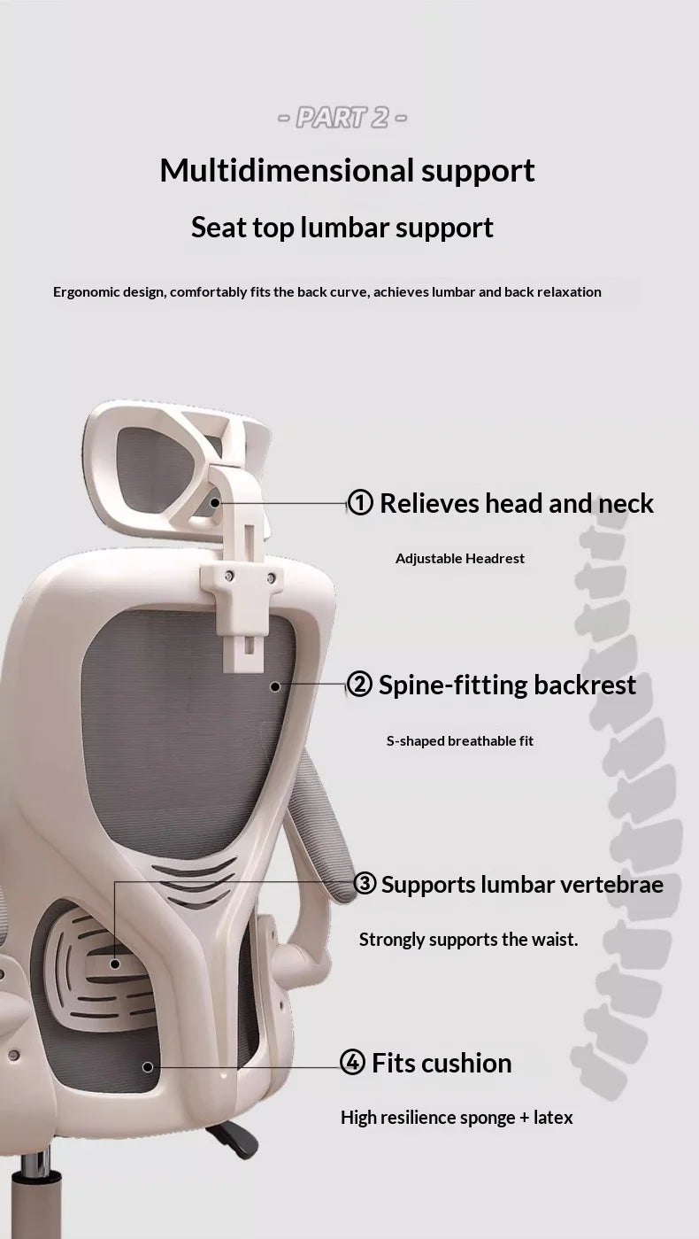 Ergonomic Office Chair Adjustable Lumbar Support Mesh High Back Swivel Computer Gaming Chair Reclining Armrest White Black
