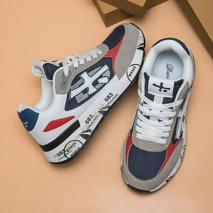 Baskets rétro de marque de luxe pour hommes et femmes, chaussures en maille respirante et en daim, semelle imprimée tendance, à lacets, baskets décontractées pour tous les jours