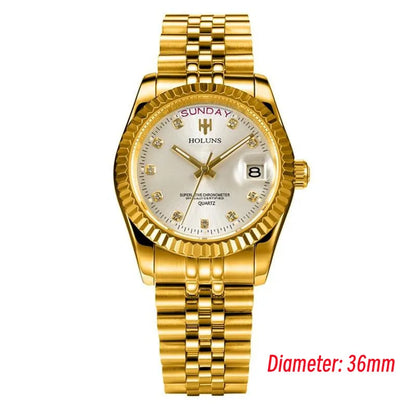 Holuns Luxury Classic 36/41mm Gold Men Watches Japan MIYOTA Quartz Movt Stainless Steel Classic Business Wristwatch Waterproof