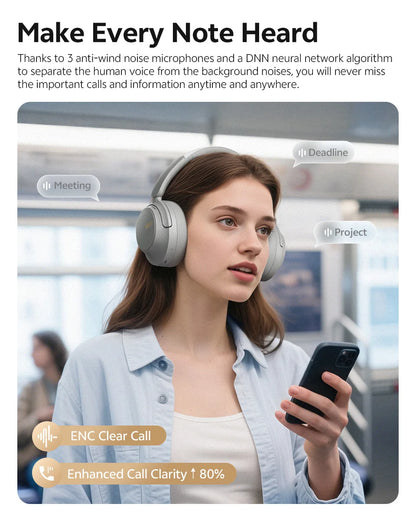 QCY H3S ANC Over Ear Headphones -56dB Noise Cancelling Headsets Bluetooth 6.0 Hi-Res LDAC Spatial Sound Earphones Dual Driver