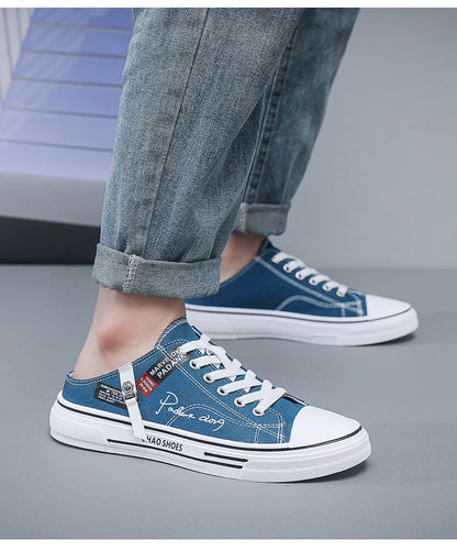 Tendance Designers hommes demi pantoufles été homme chaussures vulcanisées antidérapant résistant à l'usure chaussures en toile chaussures à bouche peu profonde pour hommes