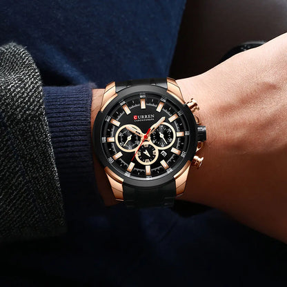 Pánské chronografové hodinky CURREN, velký ciferník o průměru 48 mm, náramek z nerezové oceli, tři pomocné ciferníky, sportovní náramkové hodinky s quartzovým strojkem, luxusní styl