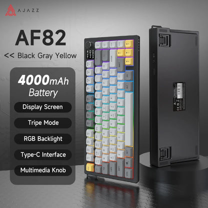 AJAZZ AF82 Low-Proflie Electrostatic Keyboard  4000mAh Trl-Mode 75% Type-C Display Screen  Keyboard Office Gaming E-sport
