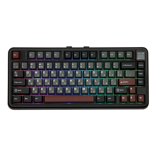 RU Layout MechLands Vibe 75 V2 Russian Version 75% Compact Layout Wired/BT/2.4GHz Wireless Mechanical Keyboard RGB Backlight TFT Screen