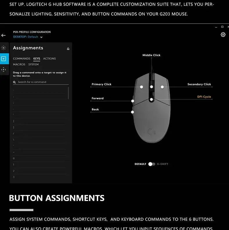Logitech G203 LIGHTSYNC Mouse Wired 8000 DPI Sensor RGB Sync 6 Buttons Mechanical Tensioning Office-Gaming Dual-Use