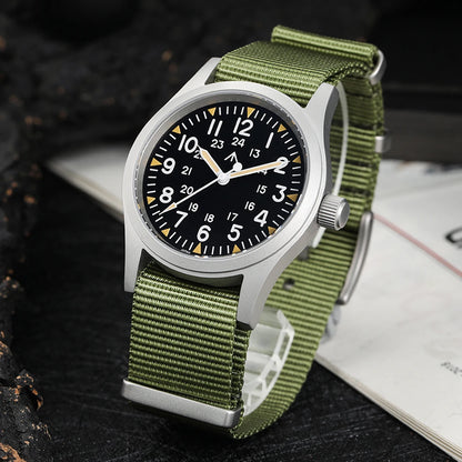 Militado ML05 38mm Vintage Watch VH31 Quartz Movement Field Watches Domed Sapphire Crystal With High Clear AR Coating Wristwatch