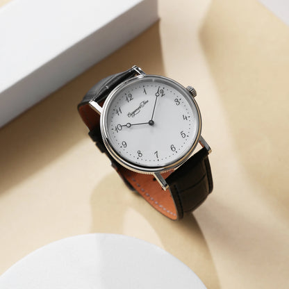 【Escapement Time】Quartz Movement Watch 38.5mm Case Enamel White Waterproof 50M Blue Heat Treatment Hand