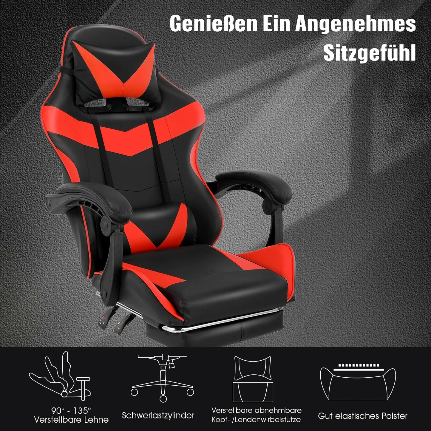 Ergonomic Gaming chair Racing Chef armchair Height Adjustable Office chair Computer chair with Armrests Headrests Up to 150KG