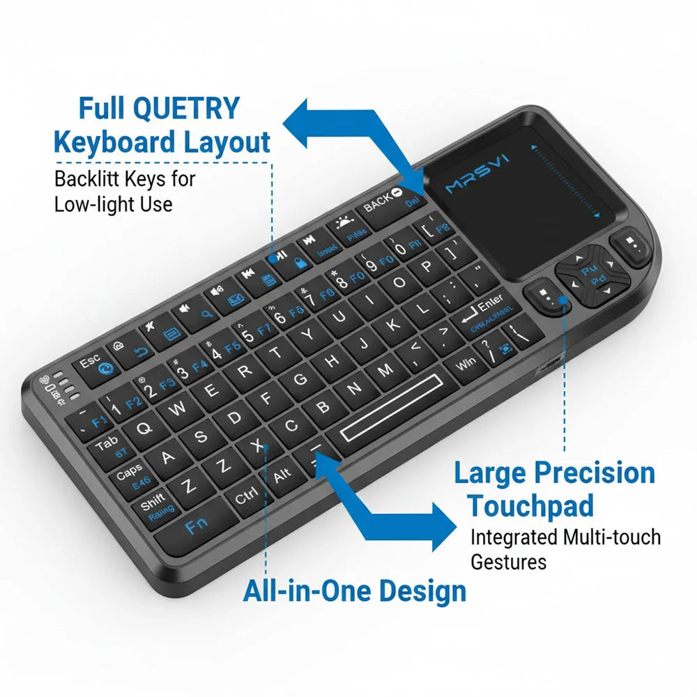 MRSVI Mini Bluetooth Keyboard A8 PLUS,Backlit 2.4GHz Wireless Keyboard with Touchpad for Android TV Box,Mac,Laptop,Windows