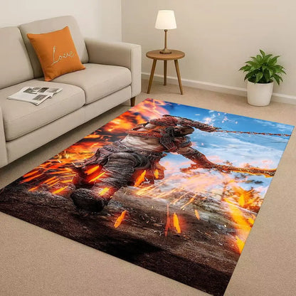 Game God of War Kratos Cartoon Gamer Living Room Non-Slip Area Rug Soft Carpet for Bedroom Playroom Sofa,Easy Clean Home Doormat