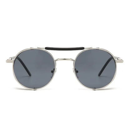 2023 Steampunk Side Wind Proof Mesh Flip Round Metal Sunglasses