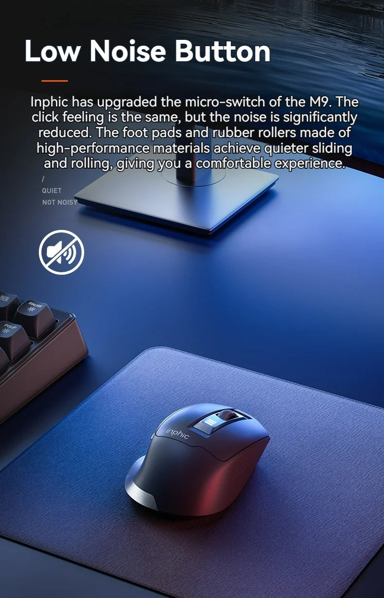 Inphic M9 Wireless Mouse 2.4G USB Receiver Rechargeable Type-C Mute Button Power Visualization Ergonomic Office Universal Mouse