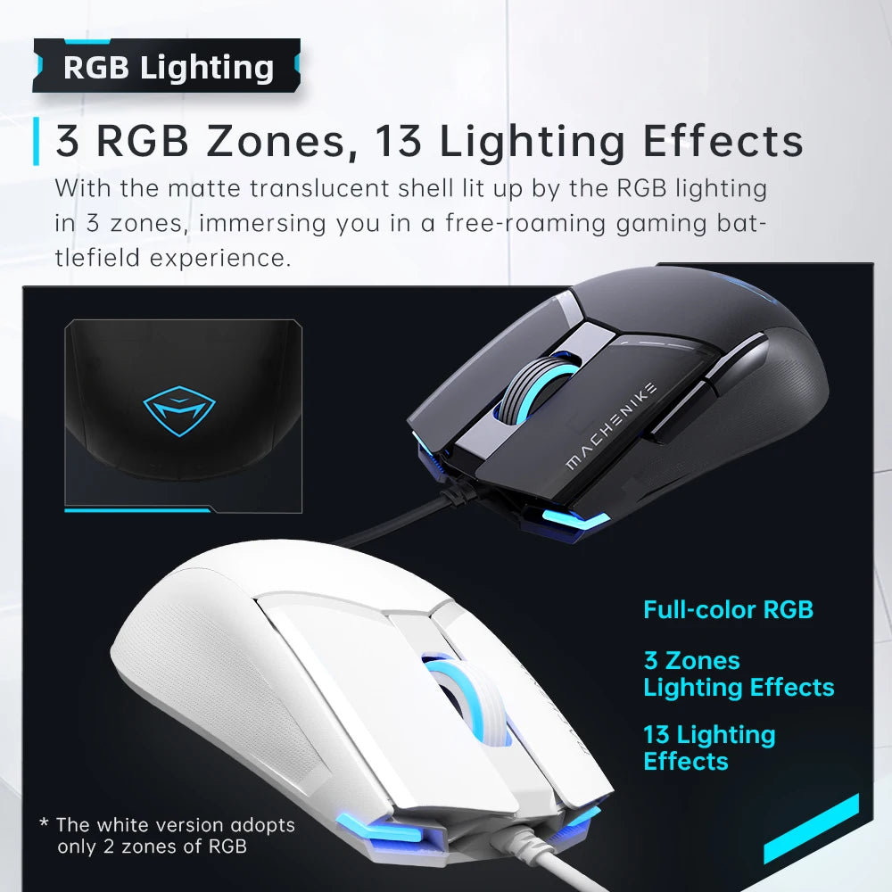 Machenike M7Pro Wired Gaming Mouse USB Instant A825 12800DPI 1000Hz 7 Button 65g RGB For Laptop PC Mouse Gamer