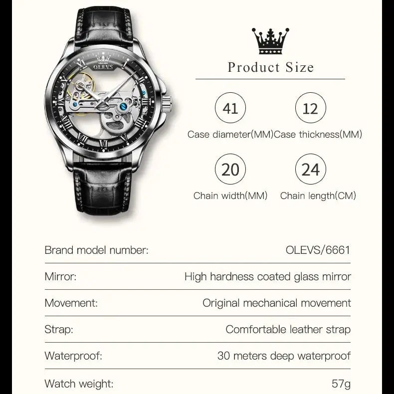 OLEVS 6661 Men Top Brand Watch Luxury All Transparent Hollow Men Mechanical Watch Original Fashion Waterproof Classic Men Watch