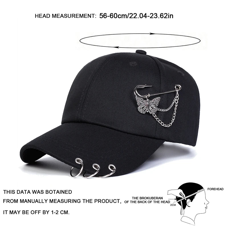 Cappellini da baseball unisex con anello a farfalla in ferro, per primavera e autunno, da esterno, casual e regolabili, cappellino parasole, cappellino sportivo