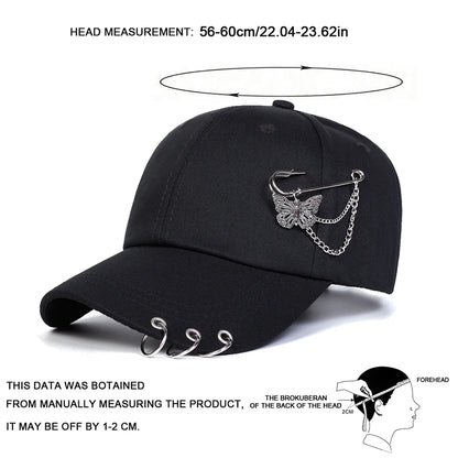 Cappellini da baseball unisex con anello a farfalla in ferro, per primavera e autunno, da esterno, casual e regolabili, cappellino parasole, cappellino sportivo
