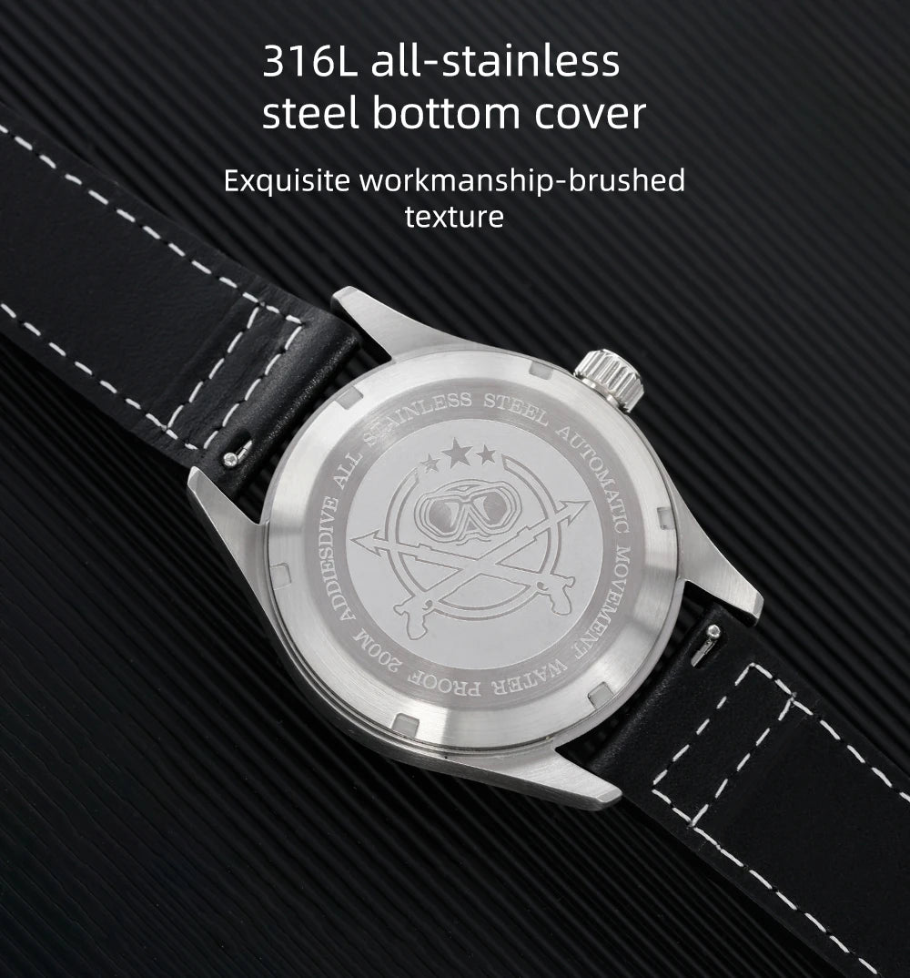ADDIESDIVE Fashion Retro Personalized Watches 200m Waterproof C3 Luminous Steel Watch Sapphire Glass Mechanical Analog Watches