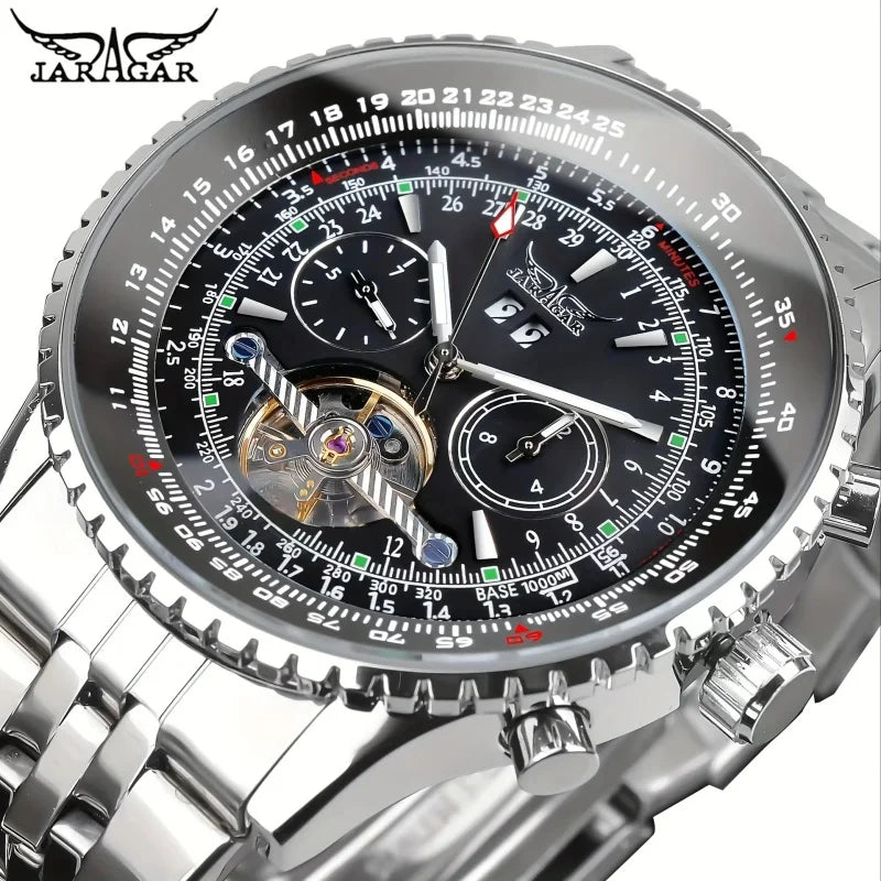 Montre mécanique automatique rétro de luxe JARAGAR 034, tourbillon, squelette creux, acier inoxydable, calendrier de la semaine, montre pour homme