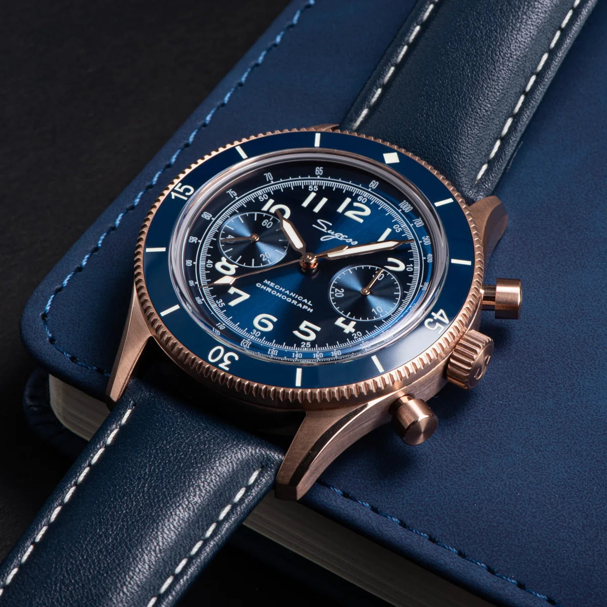 Sugess Watch 1963 Men Watches ST1901 Chronograph Luminous Mechanical Wristwatches Waterproof Crystal Sapphire Italian Leather