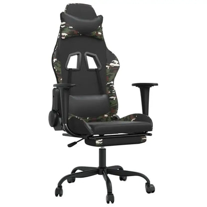 Gaming Chair with Footrest Black and Camouflage 66X56X120,5-131 cm in Imitation Leather, Reclining 360 Swivel ° Can Carry 110 kg