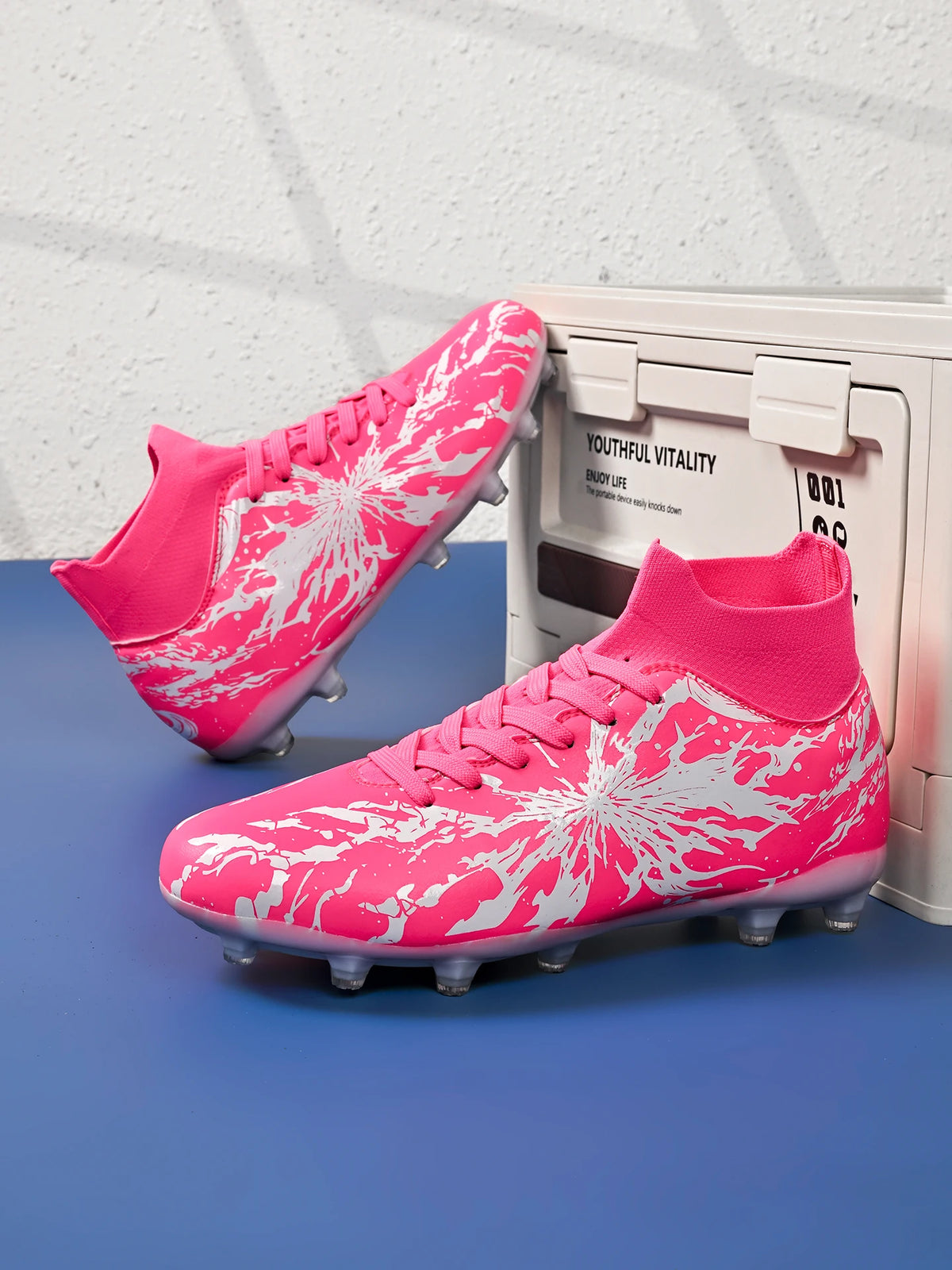 Chaussures de football Shock Cushion AG FG avec semelle extérieure épaisse en PU textile et TPU, réduisent la fatigue des pieds lors d'entraînements prolongés sur gazon naturel.